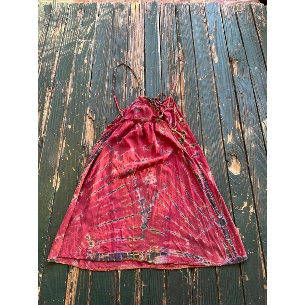 Bohemian Tie Dye Spaghetti Strap Mini Dress Women's Red Pink Black - Picture 4 of 7